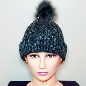 Torrid Beanie - Dark Gray with Faux-Fur Pom